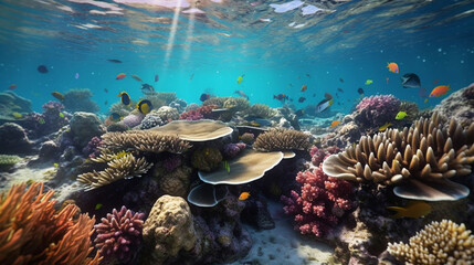 Fototapeta na wymiar coral reef and fish HD 8K wallpaper Stock Photographic Image