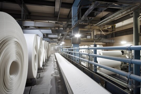 cleaning lines, where the pulp and paper products are cleaned and sanitized for further use, created with generative ai