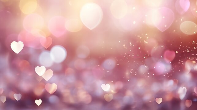 abstract background with bokeh.Sweet, hearts with pink background . bokeh ligth and diamond dust. Valentine concept background. generativeAI