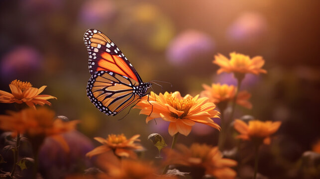 butterfly on flower HD 8K wallpaper Stock Photographic Image