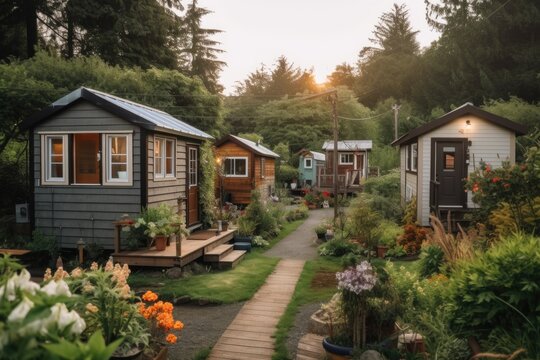 tiny home community of like-minded people, living peacefully and in harmony with nature, created with generative ai