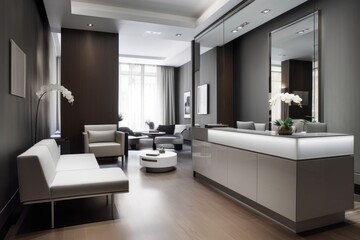 Fototapeta na wymiar chic, minimalist reception area with clean lines and sleek furnishings, created with generative ai