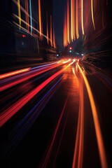 abstract light trails in a dark setting, created with generative ai
