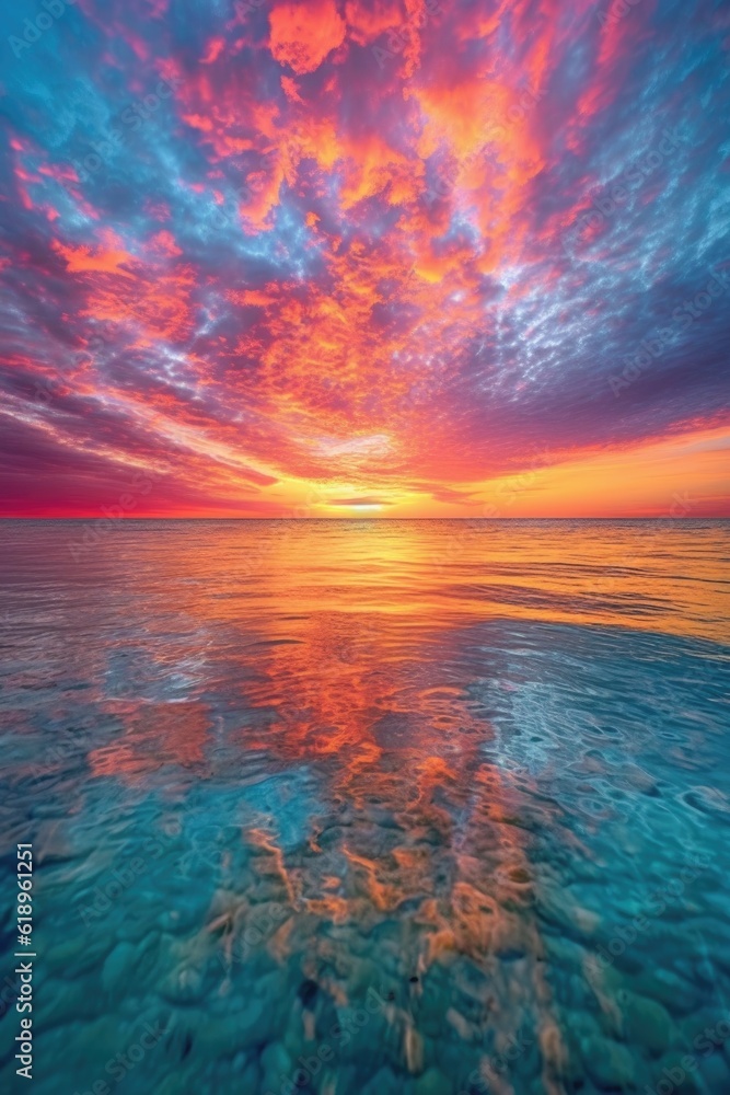 Canvas Prints vibrant sunset over a calm ocean horizon, created with generative ai