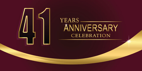 41th Year anniversary celebration background. Golden lettering and a gold ribbon on dark background,vector design for celebration, invitation card, and greeting card.