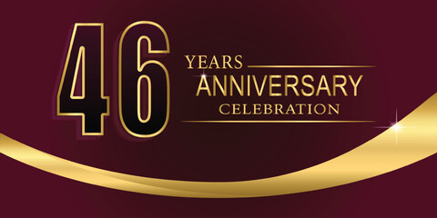 46th Year anniversary celebration background. Golden lettering and a gold ribbon on dark background,vector design for celebration, invitation card, and greeting card.