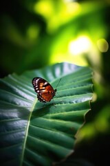 Fototapeta na wymiar butterfly resting on a leaf with a blurred background, created with generative ai
