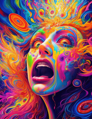 Fototapeta na wymiar Anxiety disorders Girl psychedelic artThese disorders involve excessive fear, worry, or anxiety. They can cause physical symptoms such as a racing heart, sweating, and difficulty breathing.