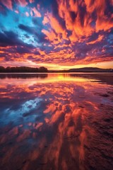 vibrant sunset colors reflecting on clouds, created with generative ai