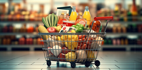 shop supermarket store grocery delivery retail shopping market food basket. Generative AI. - obrazy, fototapety, plakaty