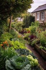 a thriving garden with various vegetables, created with generative ai