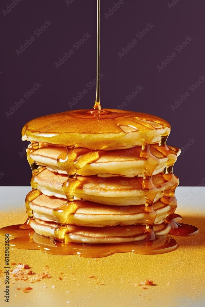 Canvas Prints stack of golden pancakes with syrup drizzle, created with generative ai