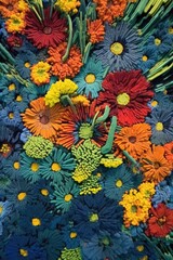 Fototapeta premium abstract patterns of flower fields from above, created with generative ai
