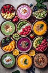 Fototapeta na wymiar healthy smoothie bowls with assorted toppings, created with generative ai