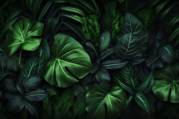 tree natural background leaf jungle tropical forest green nature colourful palm. Generative AI.