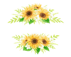 Sunflower upper and lower frame 2 drawn with digital watercolor