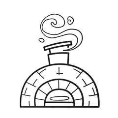 antique pizza oven drawing, cute cartoon style illustration