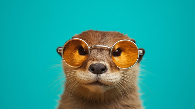 Generative AI, Cool Otter: Stylish Shades on Pastel Paradise