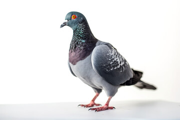 Naklejka premium Image of pigeon standing on white background. Wildlife Animals. Illustration. Generative AI.