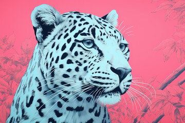 Obraz premium Colorful print illustration of a leopard in pastels, background, decoration