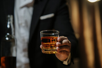 Barman pouring whiskey whiskey glass beautiful night