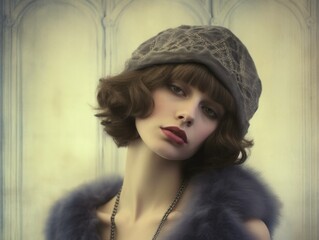 20s 30s 40s European style portrait of a beautiful woman with era correct make up and accessories, generative ai

