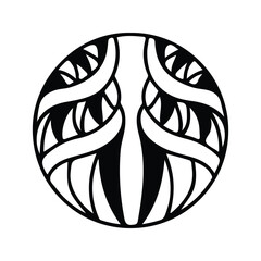hand drawing symmetry icon or logo and symmetry flower, complex circle, japanese pattern.