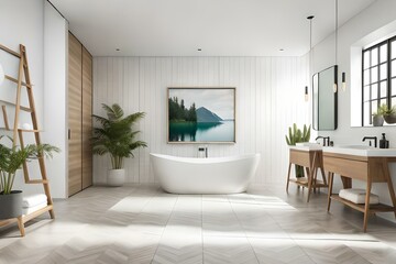 A beautiful canvas frame 3D mockup in modern living room, bed room, kitchen, bathroom interior, Created with AI