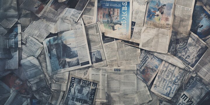 Top view of lots of newspapers background. Generative AI image