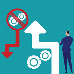 Protection with business settings financial crisis, policy, help company and business to survive, businessman leadership concept helps push down bar graph in economic collapse
