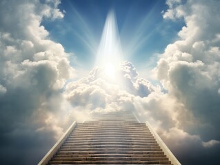 stairway to heaven with eternal light and clouds, generative ai