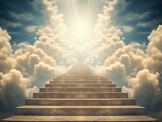stairway to heaven with eternal light and clouds, generative ai