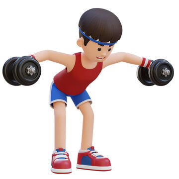 3D Sportsman Character Performing Dumbbell Bent Over Reverse Fly