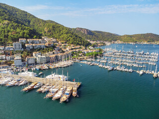 Fototapeta na wymiar Awesome aerial view of Fethiye Marina in Turkey