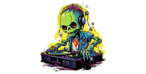 Art t-shirt design cute zombie DJ painting wallpaper