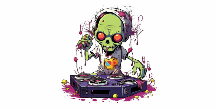 Art t-shirt design cute zombie DJ painting wallpaper
