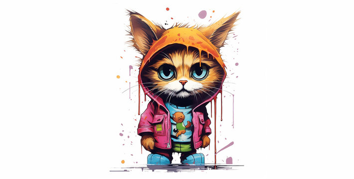 Art t-shirt design cute kitten painting wallpaper