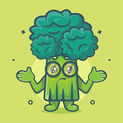 Cute broccoli vegetable character mascot with confused gesture isolated cartoon in flat style design
