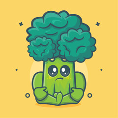 Cute broccoli vegetable character mascot with sad expression isolated cartoon in flat style design