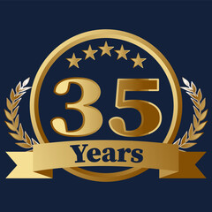 35 Years Anniversary on gold with stars and laurels