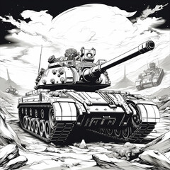 sketch illustration of a battle tank