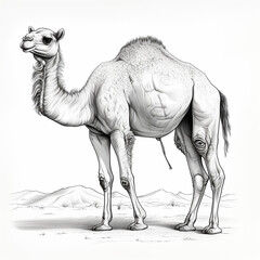 black and white sketch illustration of a camel - obrazy, fototapety, plakaty