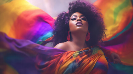 Beautiful young african american woman blur soft colorful background, dark skin