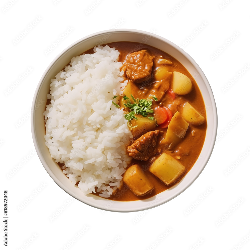 Wall mural curry chicken and rice isolate