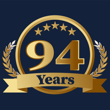 94 Years Anniversary on gold with stars and laurels