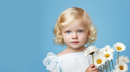 Obraz na płótnie Canvas little girl with chamomile