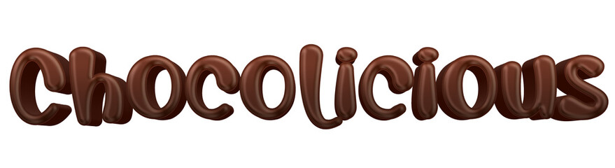 Chocolate candy chocolicious word isolated on transparent background. This is a part of a set includes font or letters, numbers, punctuation marks, symbols, shapes and frames.