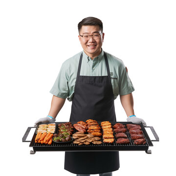 Man Holding A Plate With Grilled Chicken