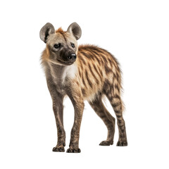 portrait of a hyena standing in front of white background