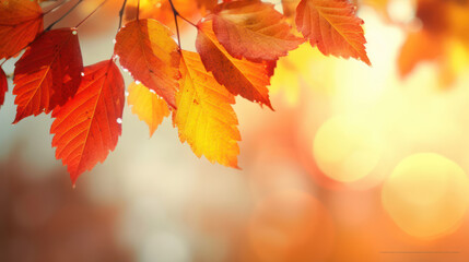 Fototapeta premium Red ,orange, yellow leaves on bokeh background